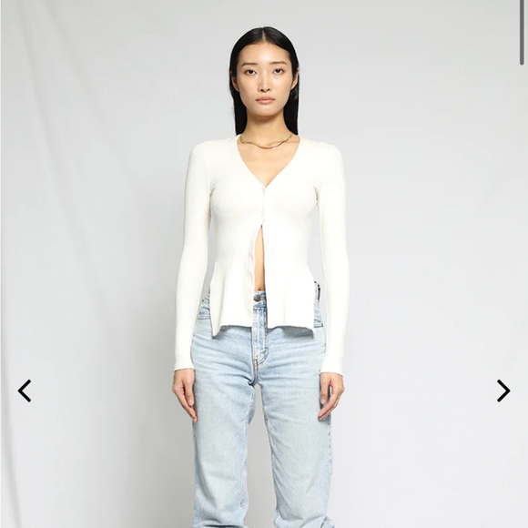 THE RANGE Alloy Button Front Long Sleeve Rib Top - Picture 2 of 12